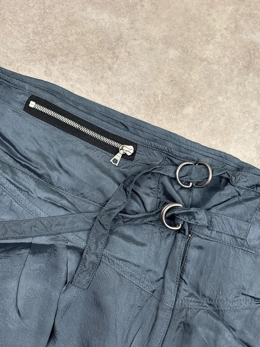 2000s Dries Van Noten Dark Slate Rayon D-Ring Belt High Waist Skirt rhcwPkIk 7
