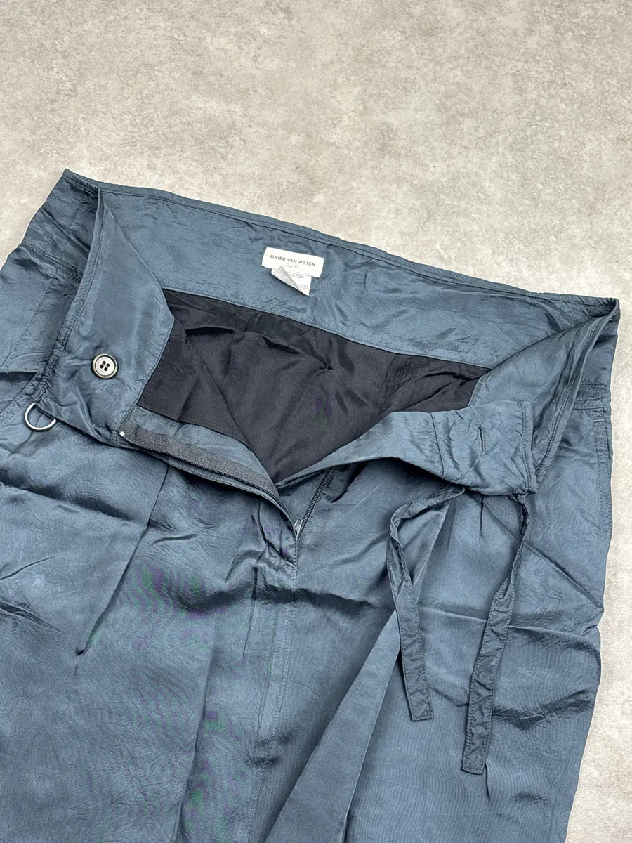 2000s Dries Van Noten Dark Slate Rayon D-Ring Belt High Waist Skirt rhcwPkIk 9