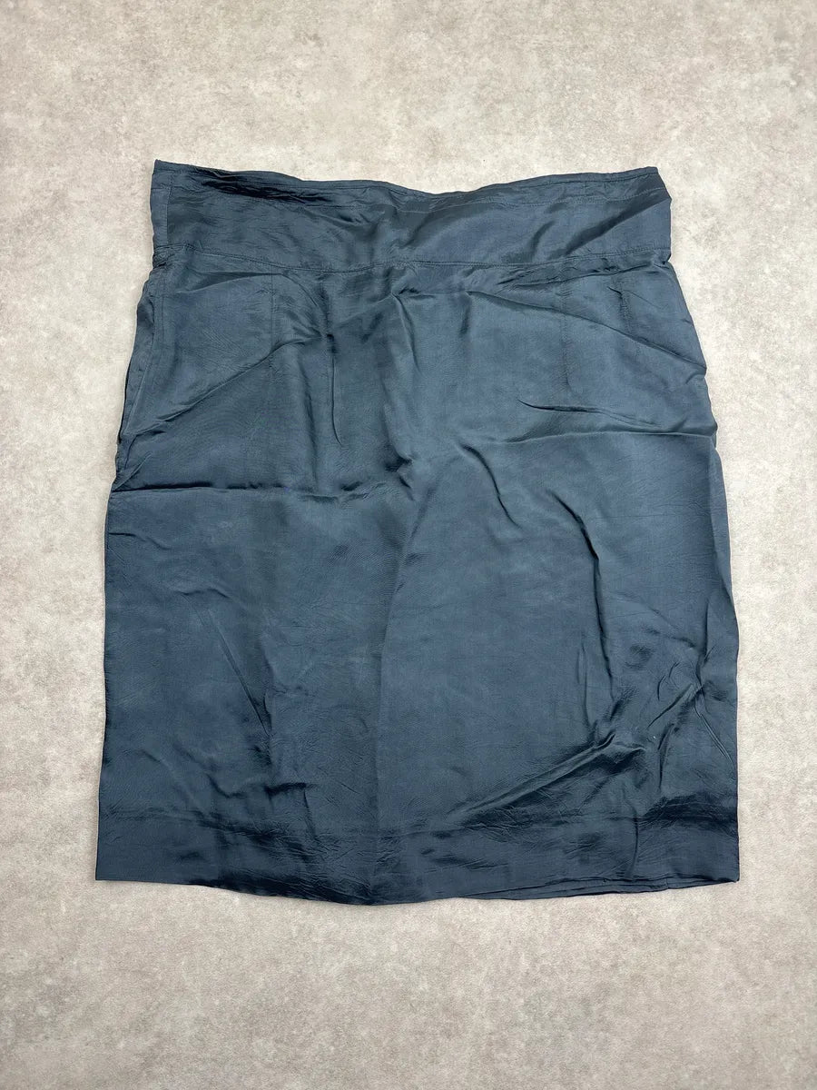 2000s Dries Van Noten Dark Slate Rayon D-Ring Belt High Waist Skirt rhcwPkIk 4