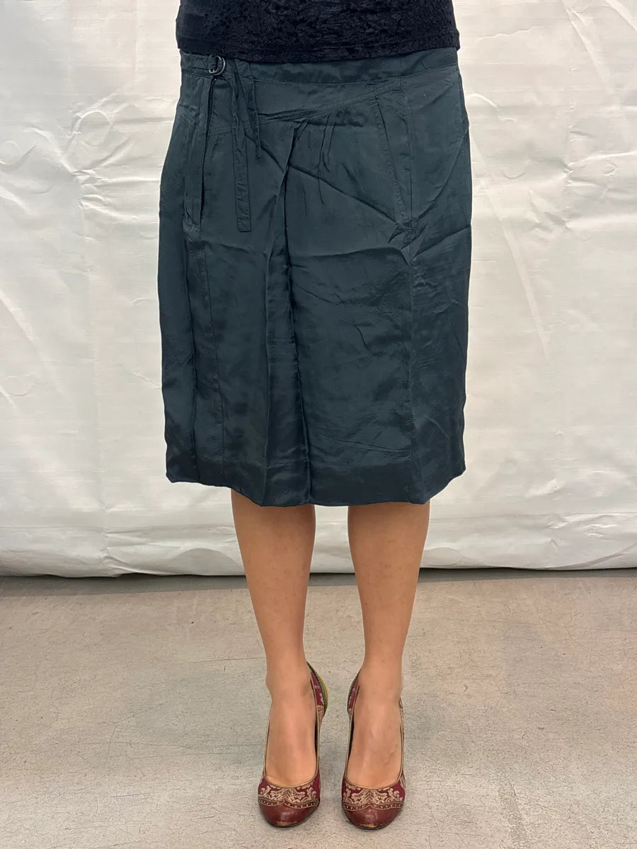 2000s Dries Van Noten Dark Slate Rayon D-Ring Belt High Waist Skirt rhcwPkIk 0