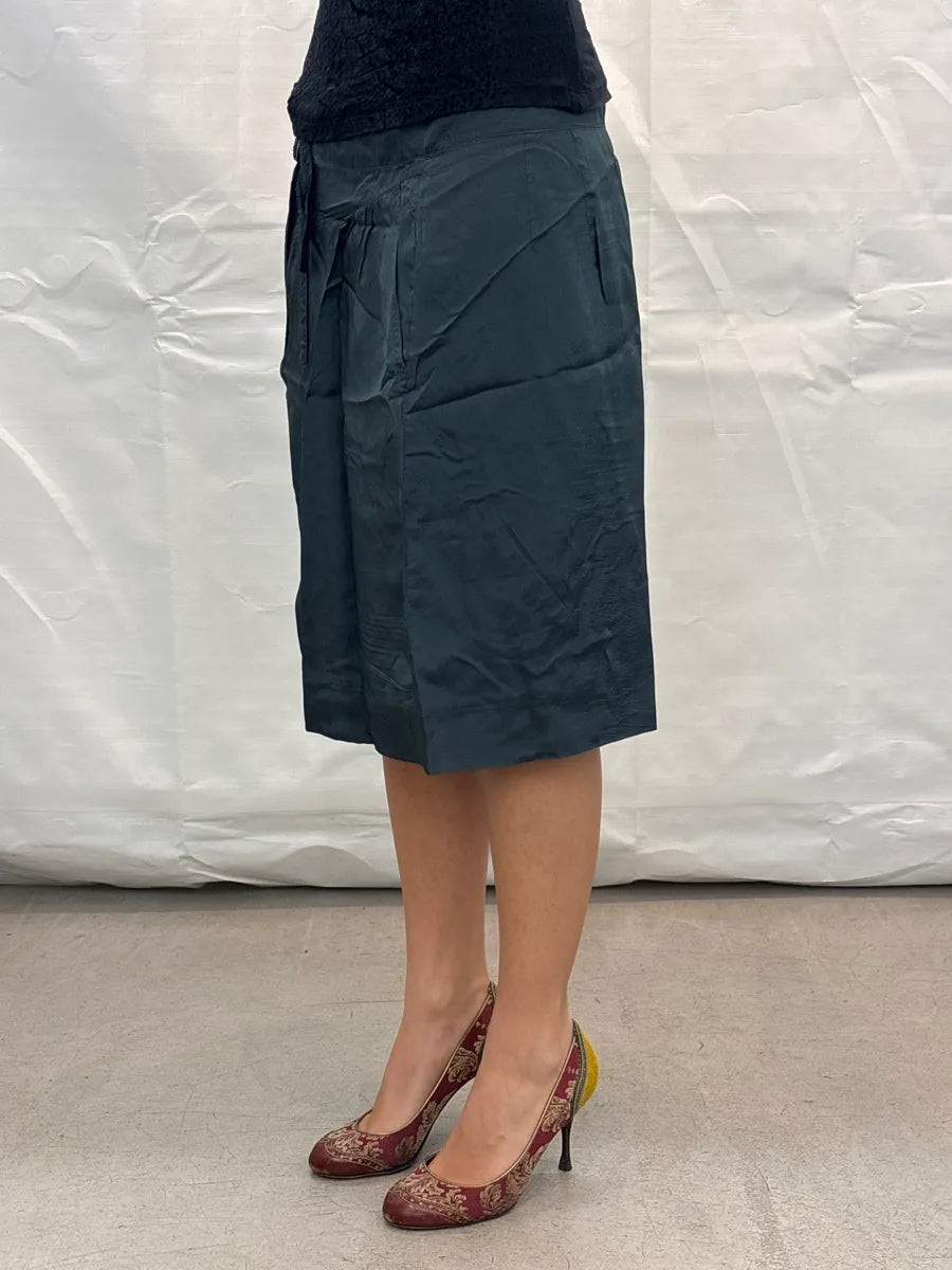 2000s Dries Van Noten Dark Slate Rayon D-Ring Belt High Waist Skirt rhcwPkIk 1