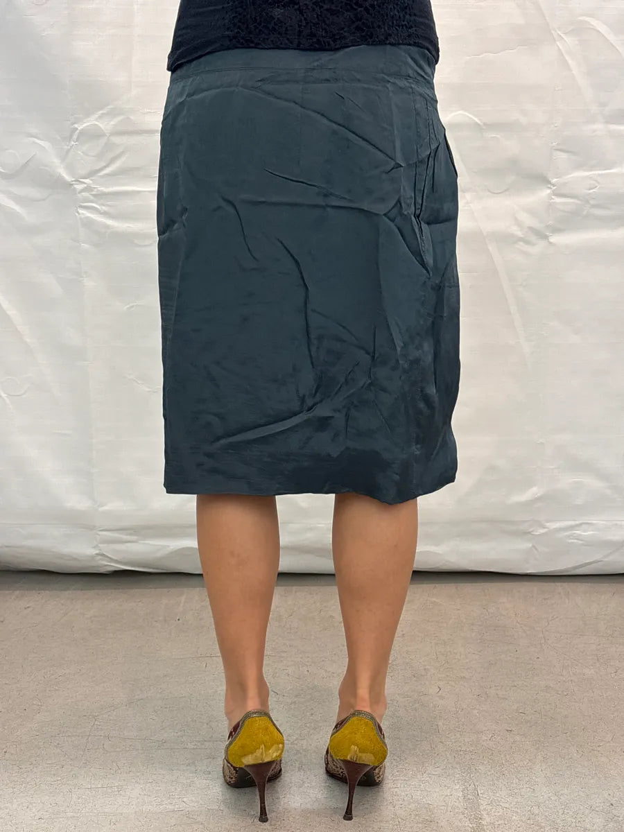 2000s Dries Van Noten Dark Slate Rayon D-Ring Belt High Waist Skirt rhcwPkIk 2