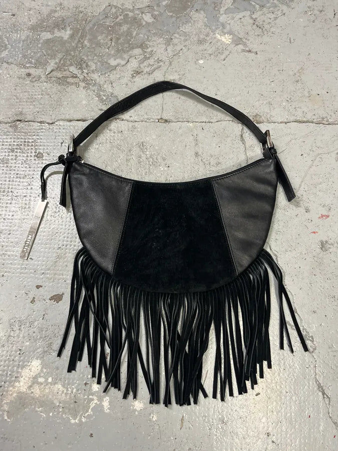 Richmond Fringe Black Leather Suede Handle Bag tbhOKrf 0