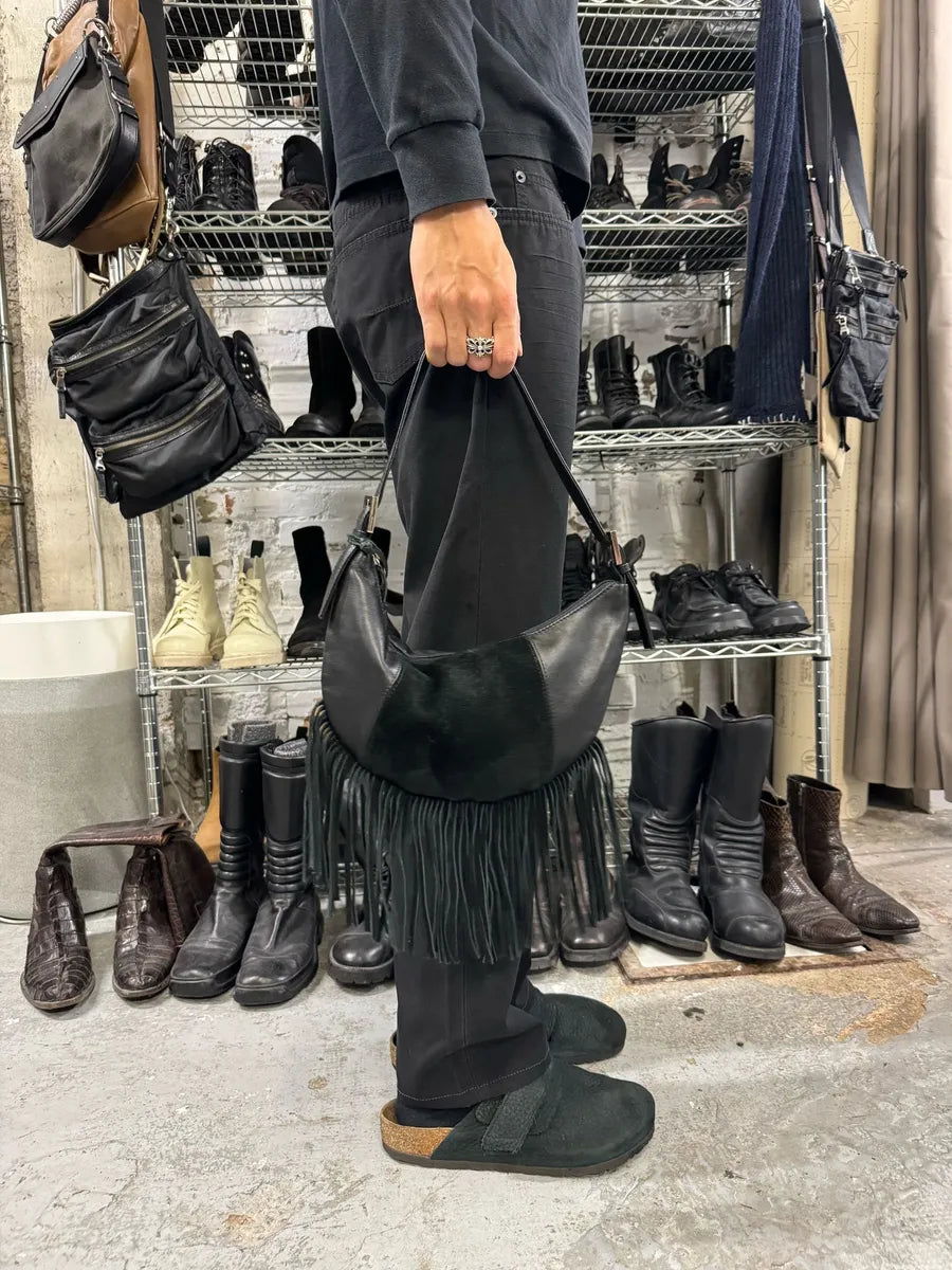 Richmond Fringe Black Leather Suede Handle Bag tbhOKrf 1