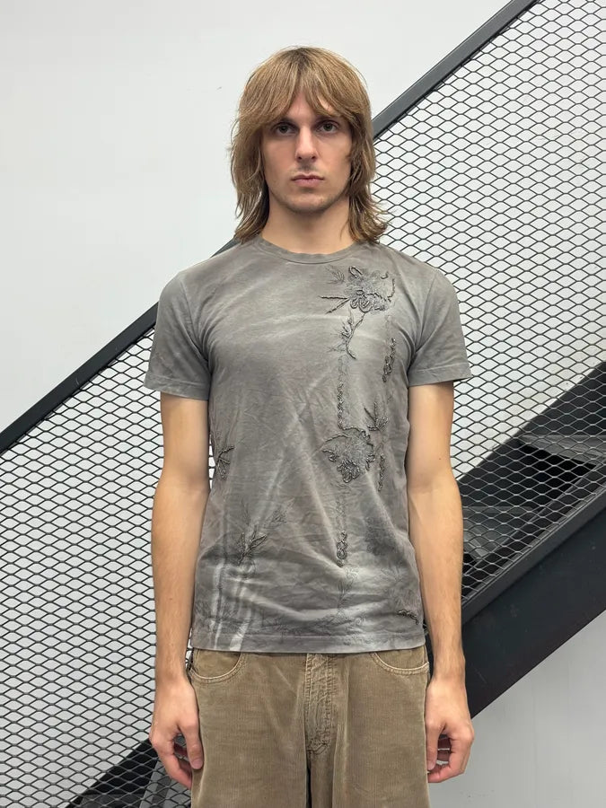 2010s Richmond Grey Embroidered Floral T-Shirt iCXJVXz 1