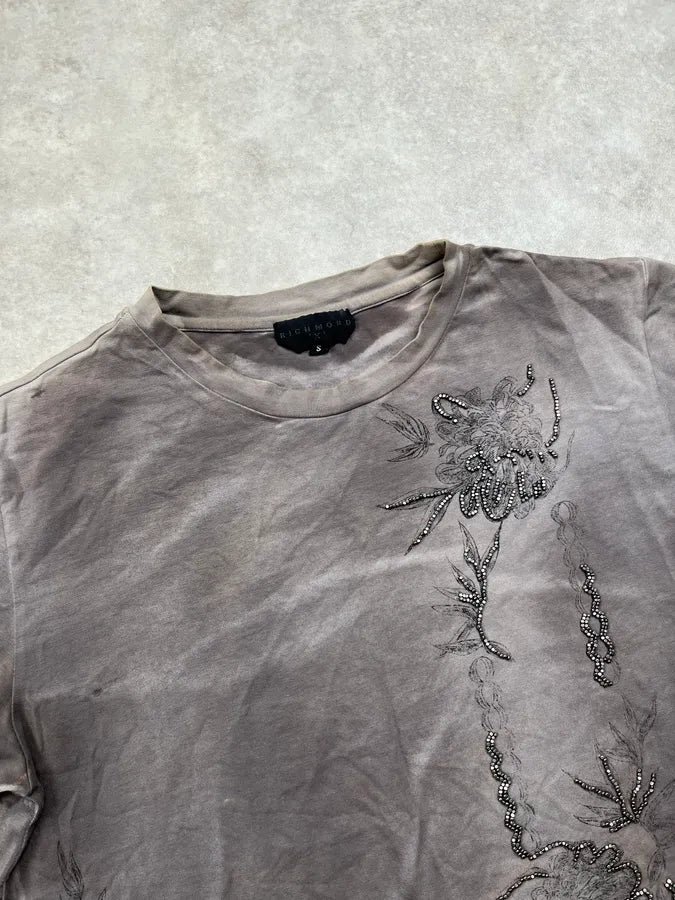 2010s Richmond Grey Embroidered Floral T-Shirt iCXJVXz 4