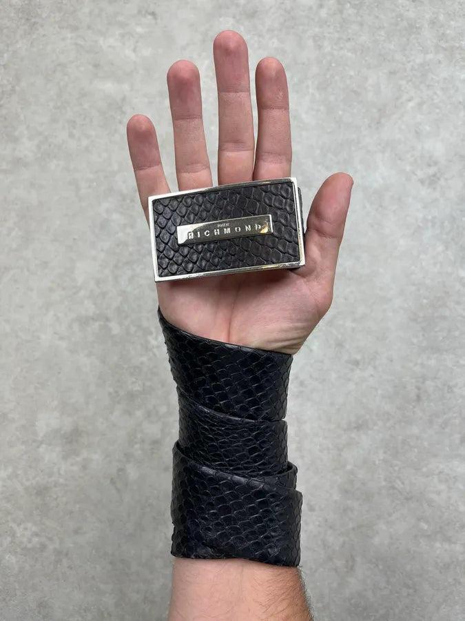 Richmond Python Embossed Black Leather Belt yHMskyw 0