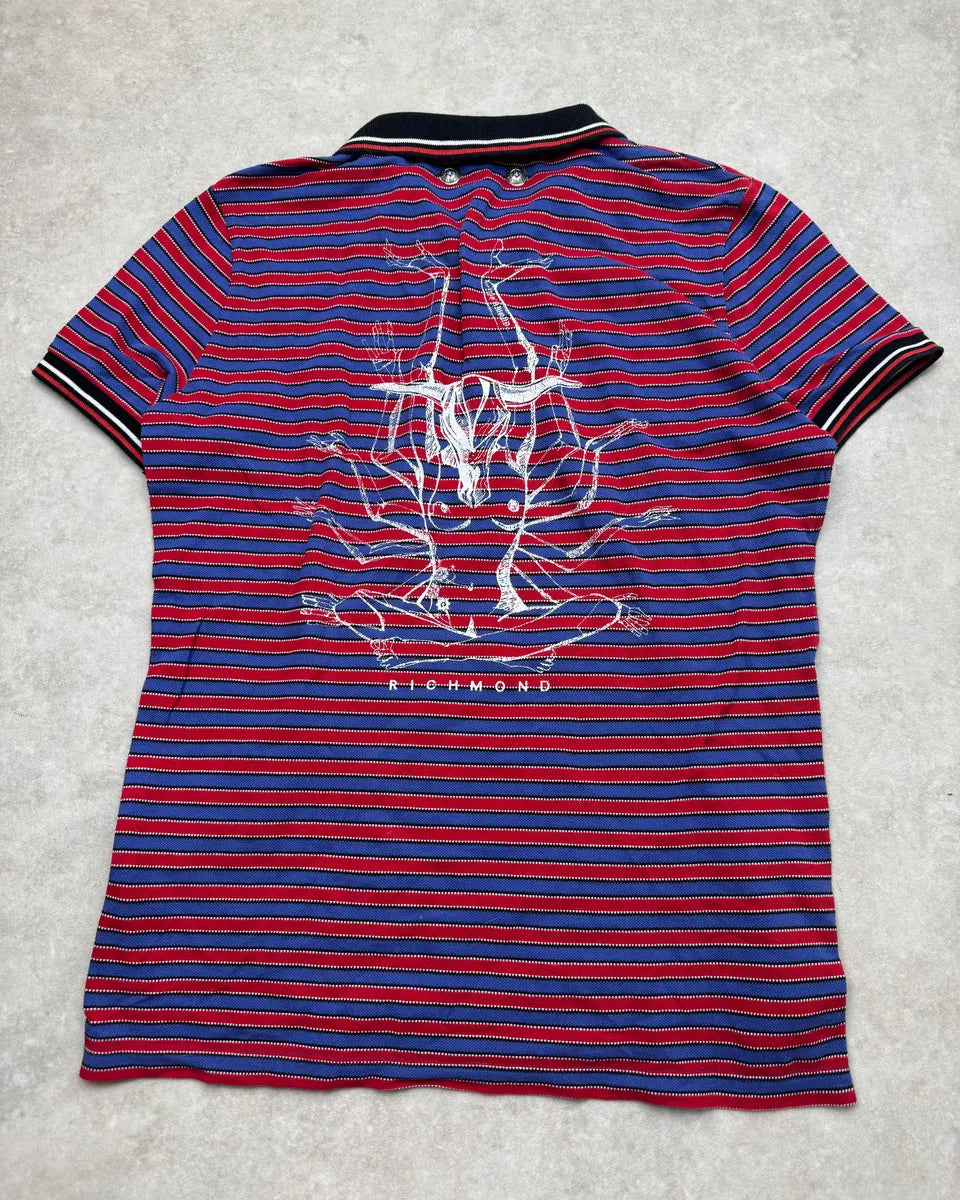 Richmond Red & Blue Bull Abstract Back Striped Polo FZRFIzP 0