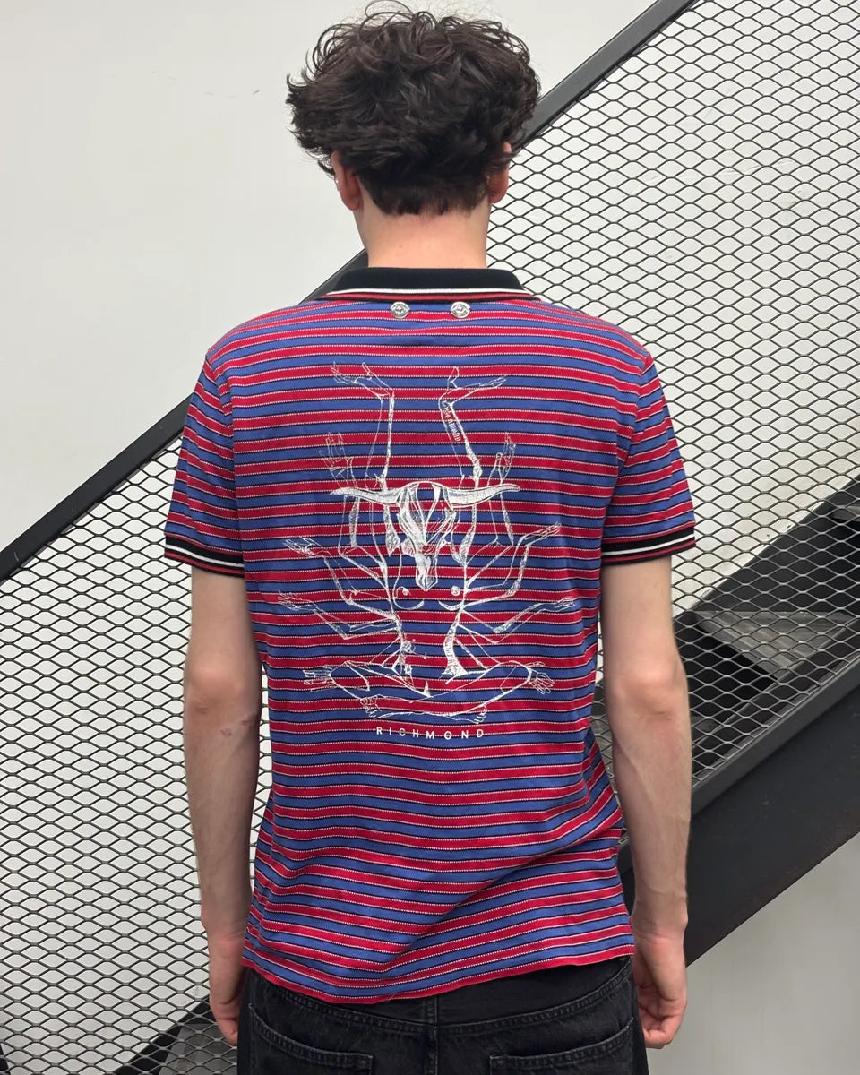 Richmond Red & Blue Bull Abstract Back Striped Polo FZRFIzP 3