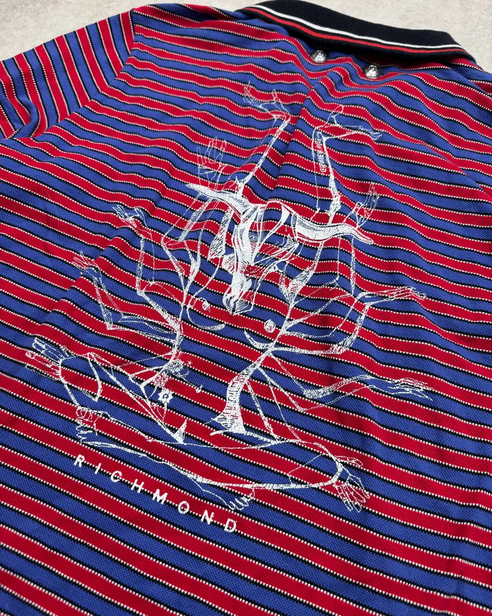 Richmond Red & Blue Bull Abstract Back Striped Polo FZRFIzP 8