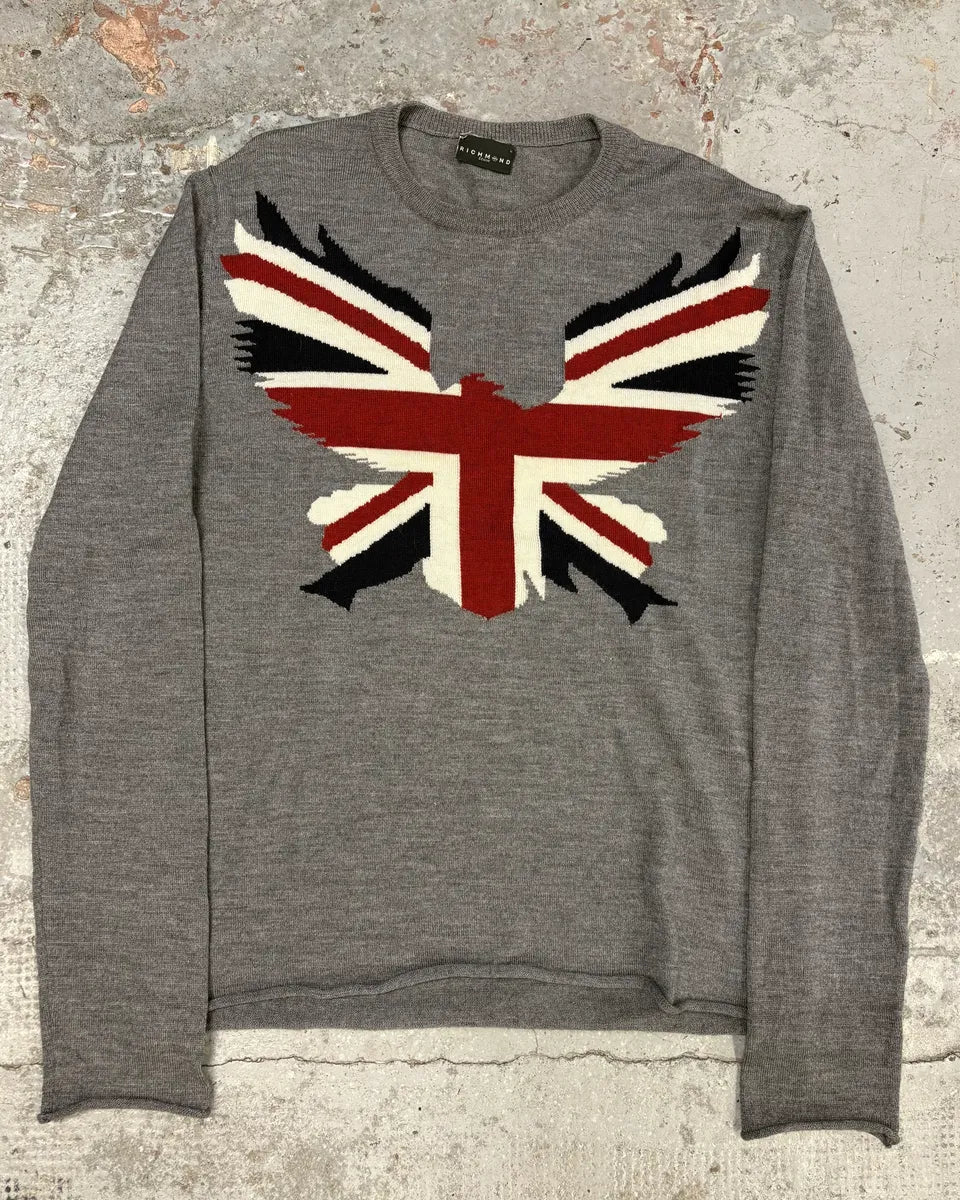 Richmond UK Flag Eagle Grey Sweater JDMROPb 0