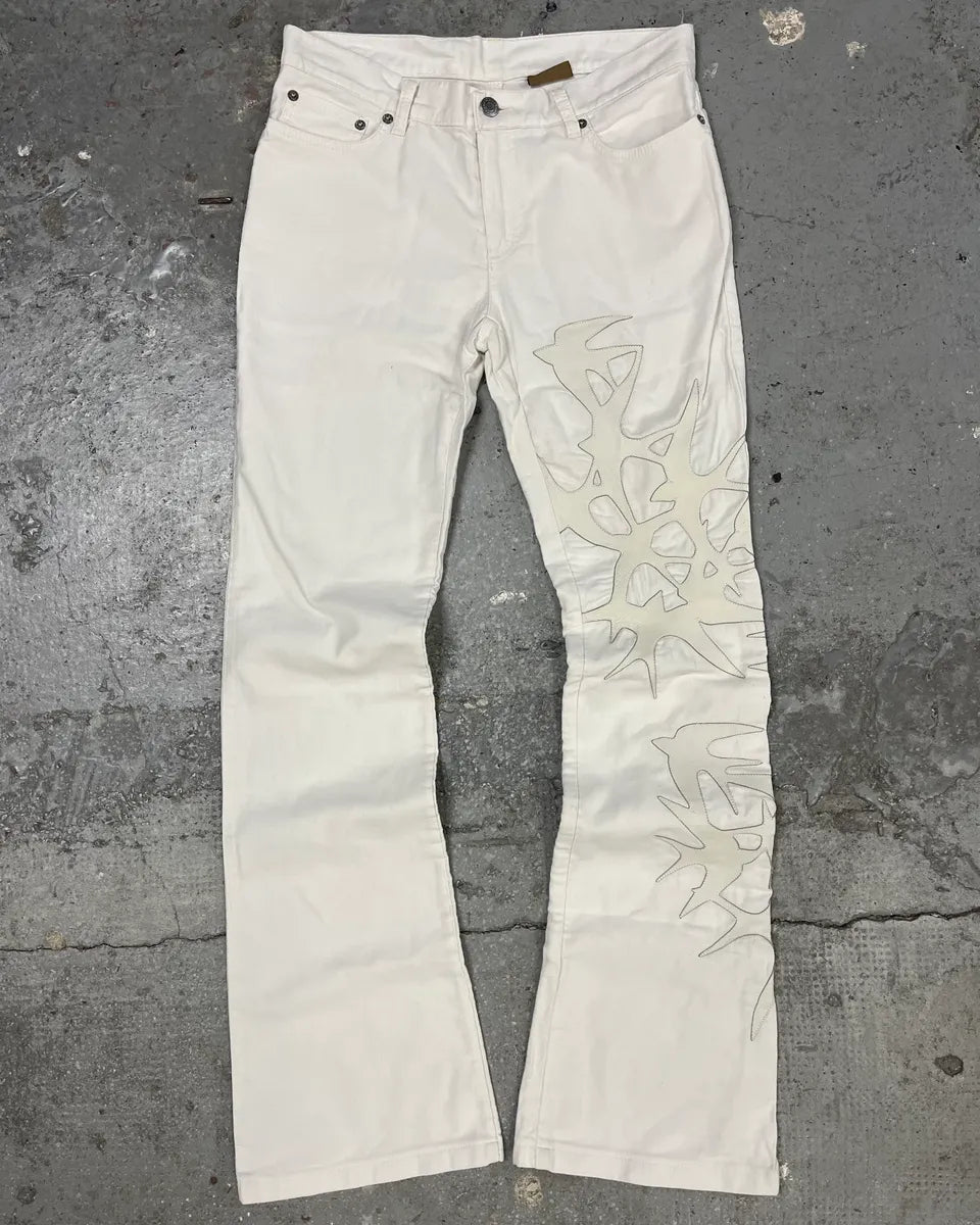 Richmond White Eclectic Birds Effect Contemporary Pants (S) EPwuUdS 0