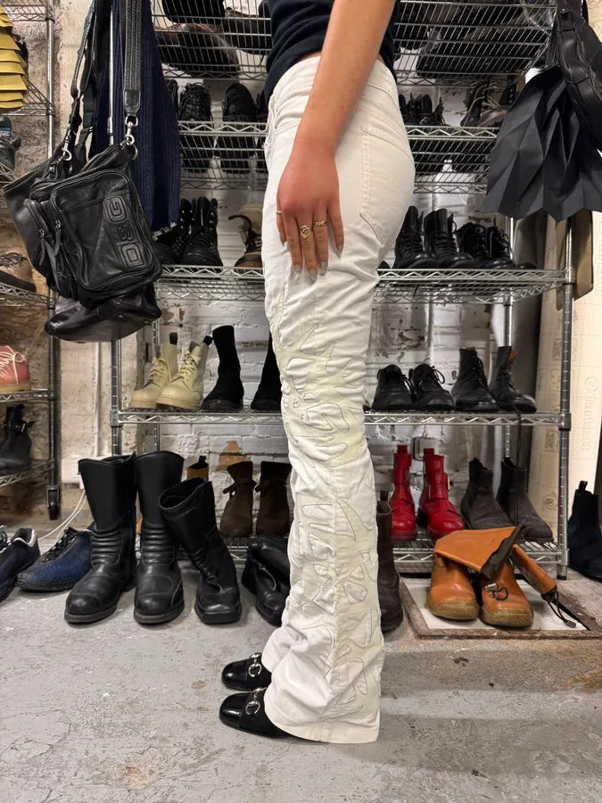 Richmond White Eclectic Birds Effect Contemporary Pants (S) EPwuUdS 1