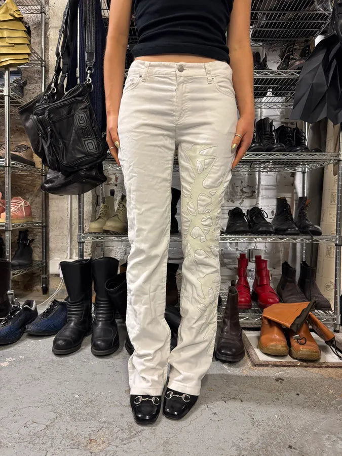 Richmond White Eclectic Birds Effect Contemporary Pants (S) EPwuUdS 3