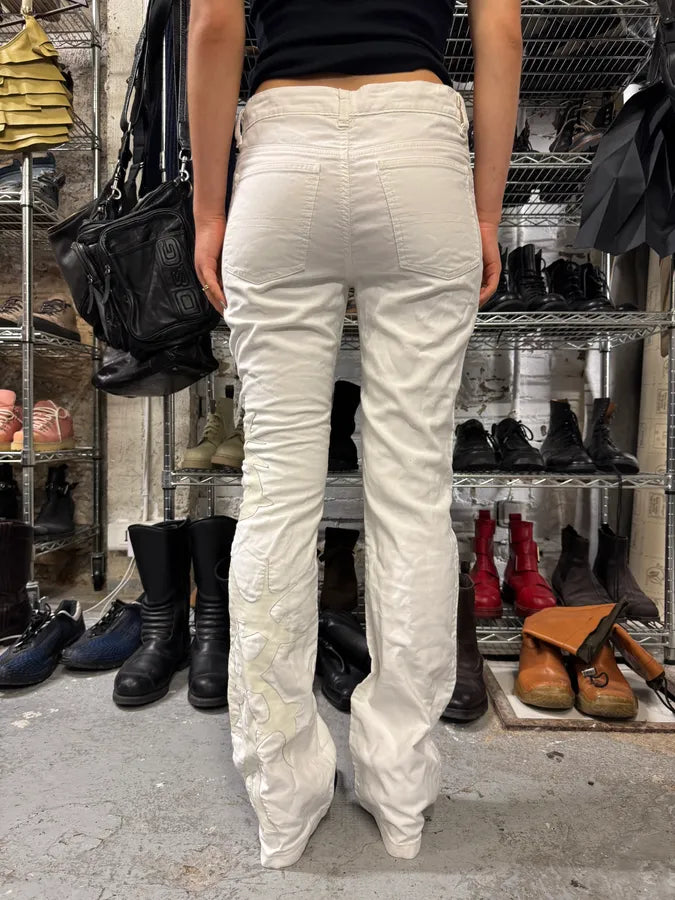 Richmond White Eclectic Birds Effect Contemporary Pants (S) EPwuUdS 5