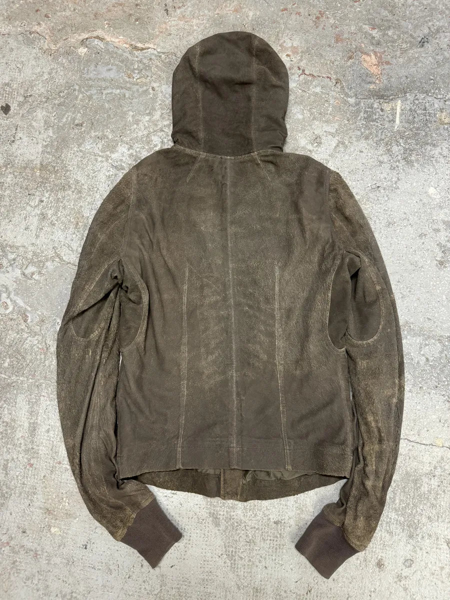 Rick Owens Asymmetrical Eroded Raw Hooded Lamb Leather Jacket (S/M) lgxDdXx 1