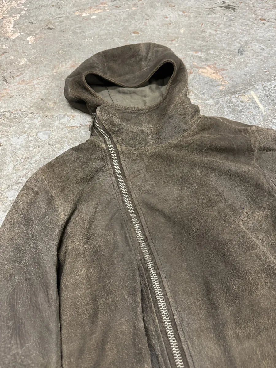 Rick Owens Asymmetrical Eroded Raw Hooded Lamb Leather Jacket (S/M) lgxDdXx 10