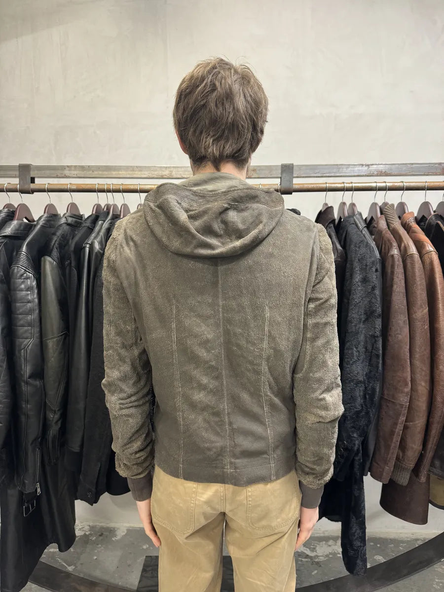 Rick Owens Asymmetrical Eroded Raw Hooded Lamb Leather Jacket (S/M) lgxDdXx 4