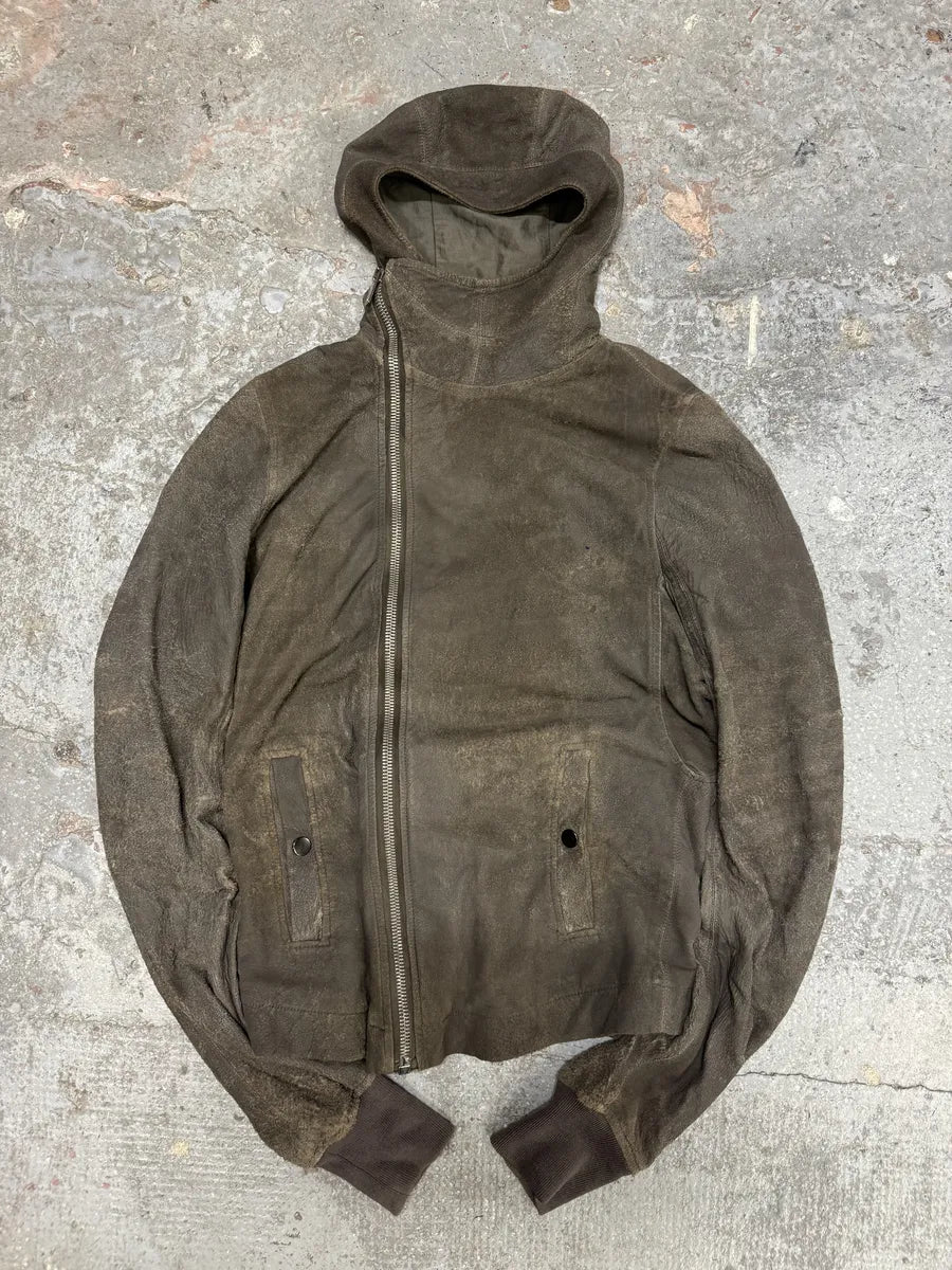 Rick Owens Asymmetrical Eroded Raw Hooded Lamb Leather Jacket (S/M) lgxDdXx 6