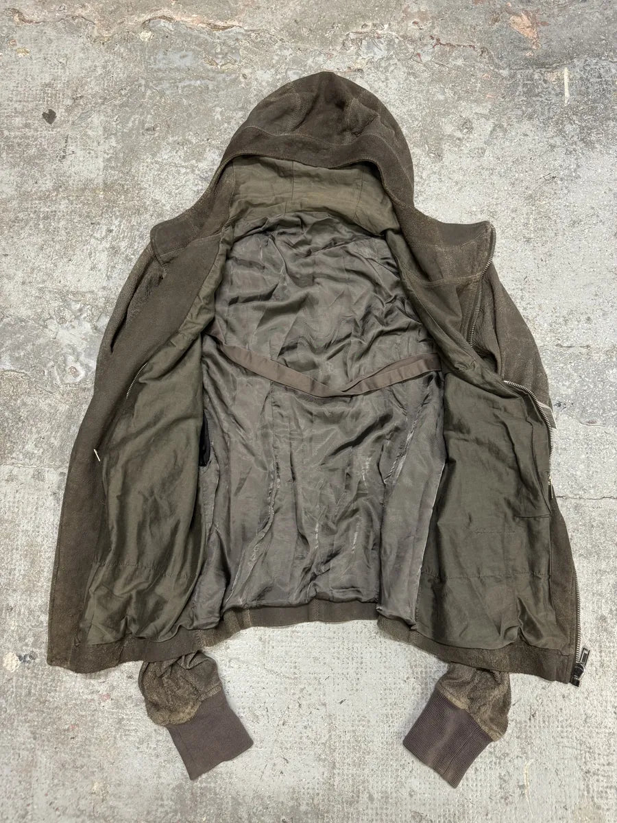 Rick Owens Asymmetrical Eroded Raw Hooded Lamb Leather Jacket (S/M) lgxDdXx 8