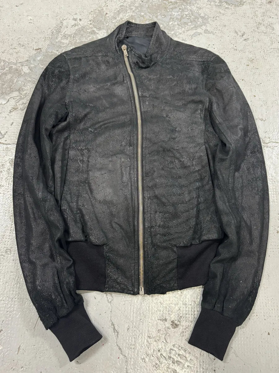Rick Owens Asymmetrical Textured Black Leather Jacket jWXomTm 0