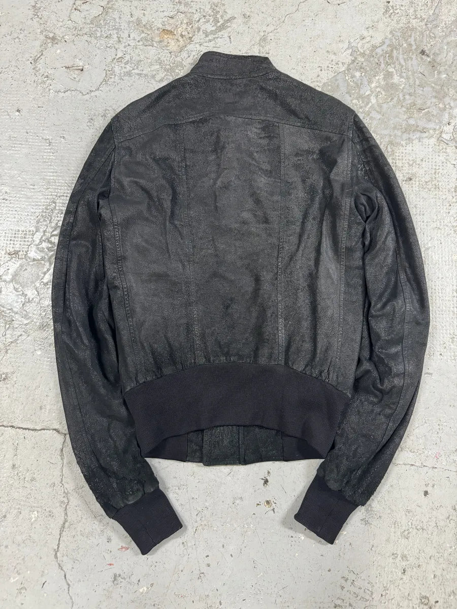 Rick Owens Asymmetrical Textured Black Leather Jacket jWXomTm 1