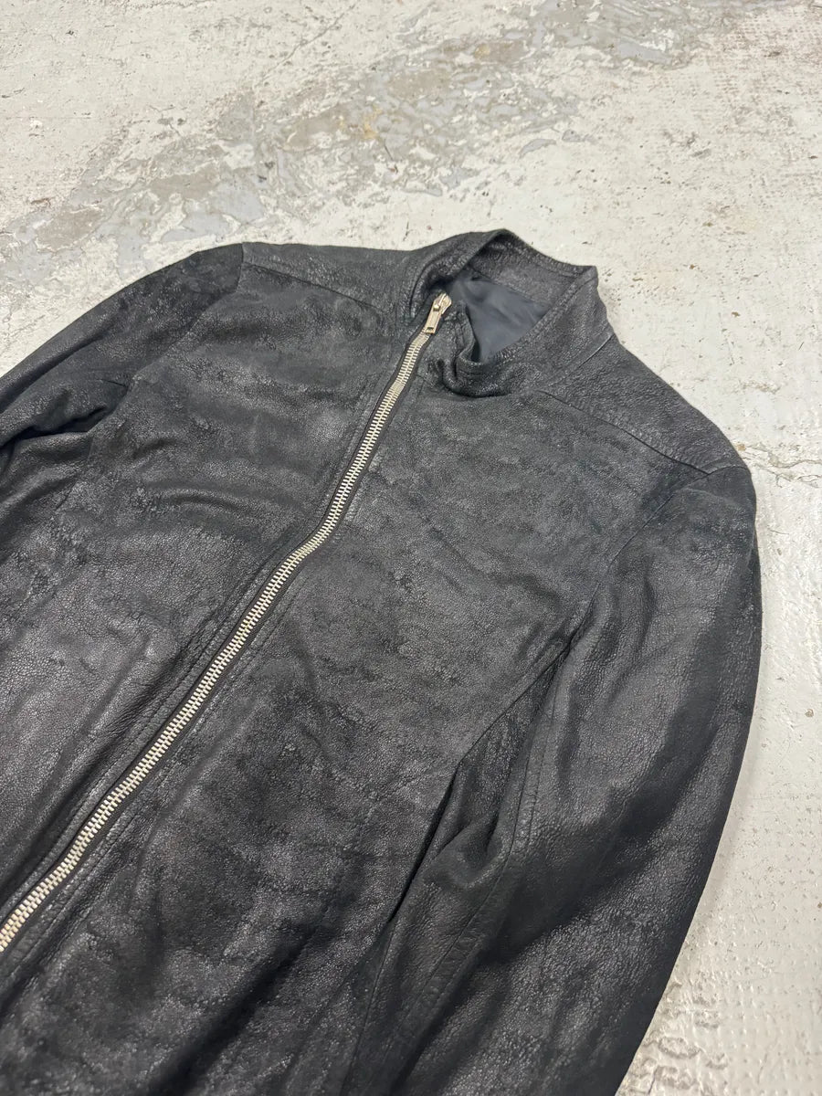 Rick Owens Asymmetrical Textured Black Leather Jacket jWXomTm 10