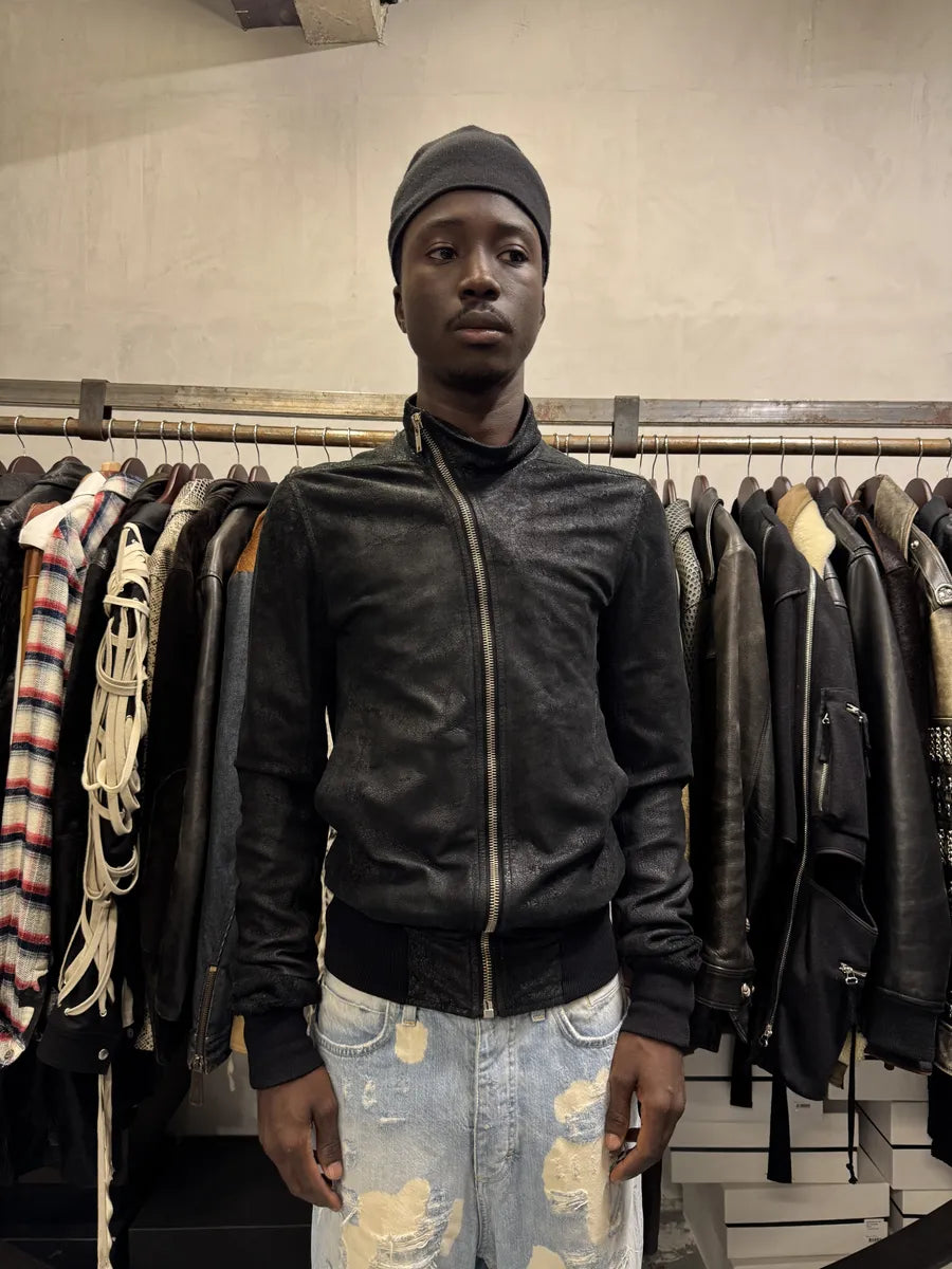 Rick Owens Asymmetrical Textured Black Leather Jacket jWXomTm 2