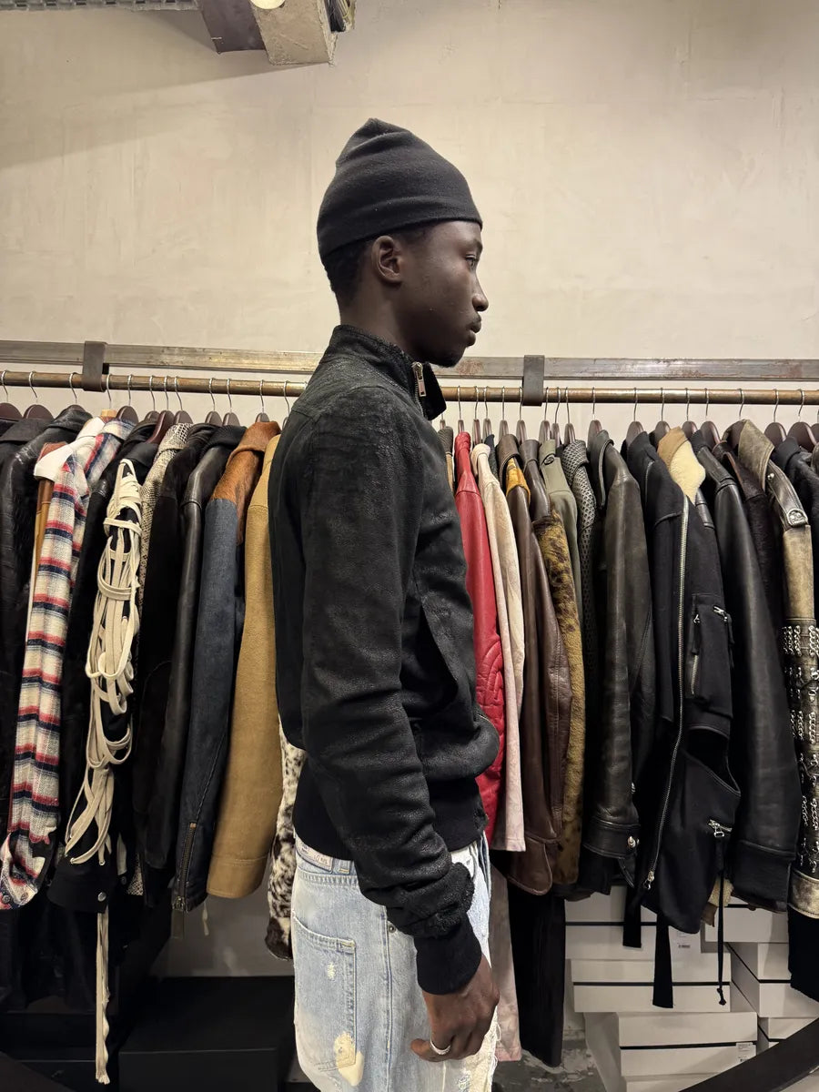 Rick Owens Asymmetrical Textured Black Leather Jacket jWXomTm 3