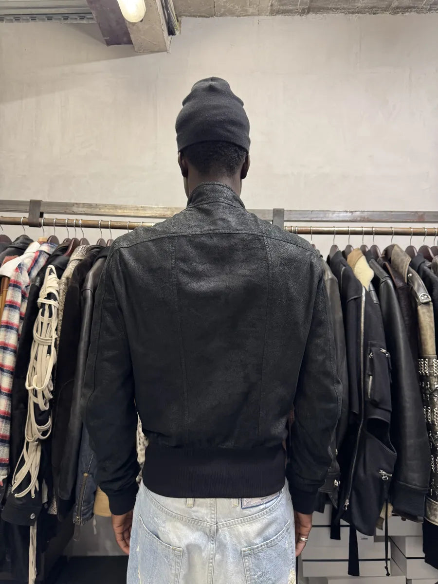 Rick Owens Asymmetrical Textured Black Leather Jacket jWXomTm 4
