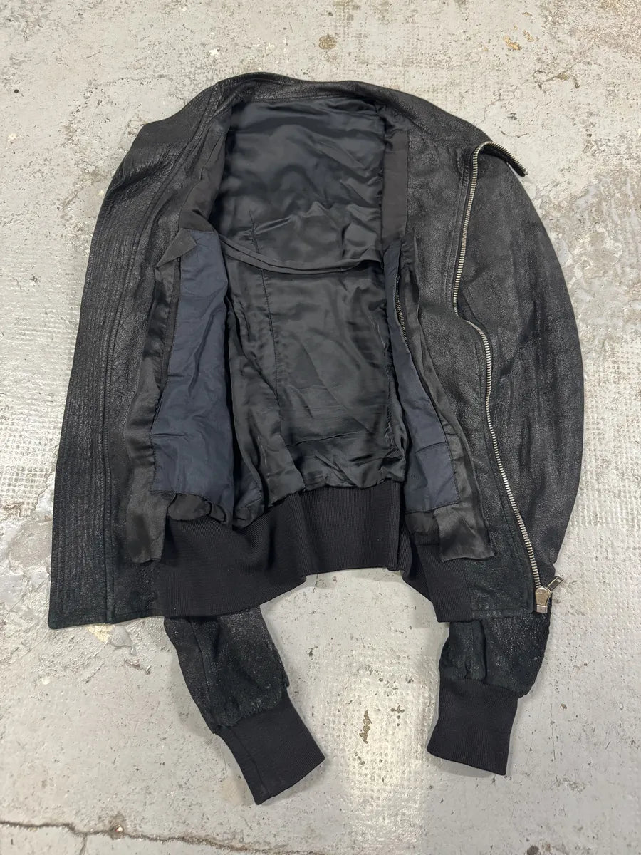 Rick Owens Asymmetrical Textured Black Leather Jacket jWXomTm 6