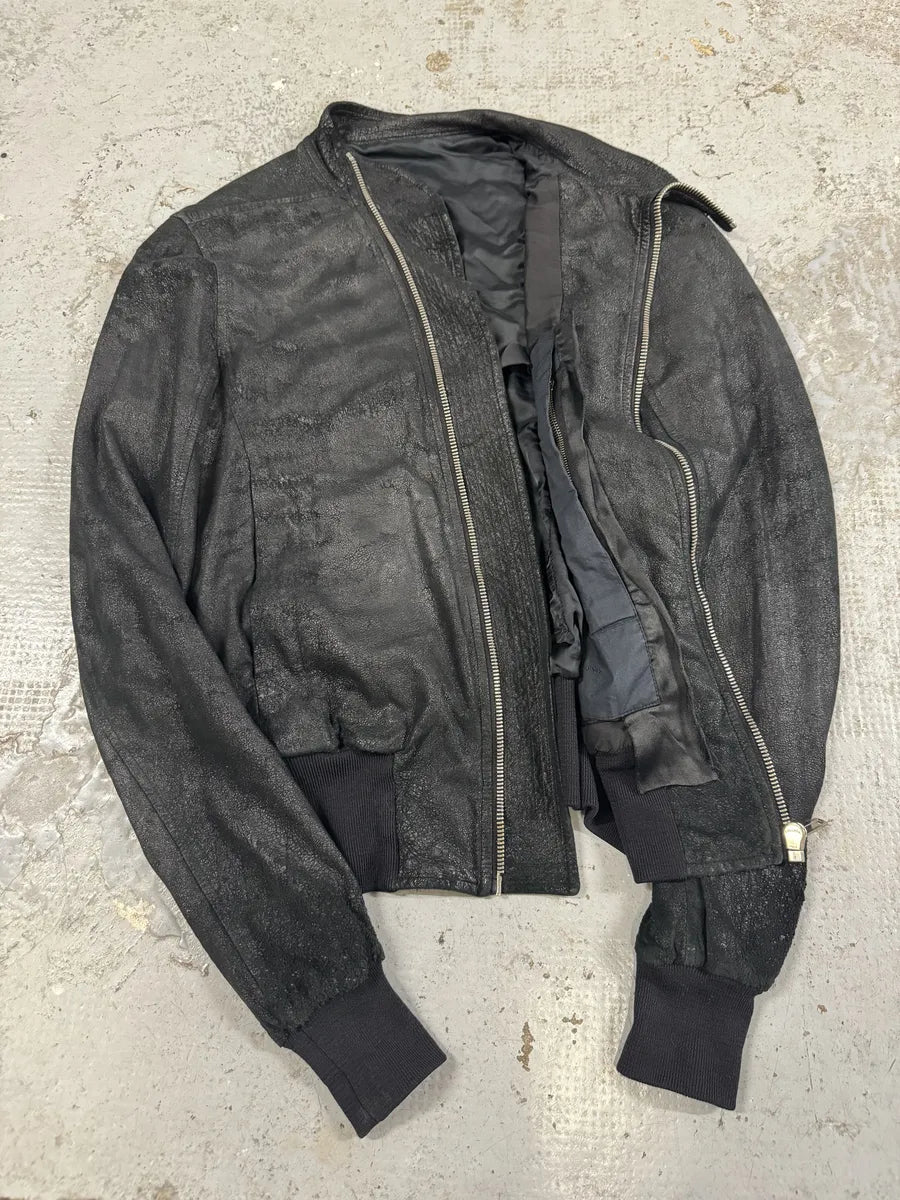 Rick Owens Asymmetrical Textured Black Leather Jacket jWXomTm 7