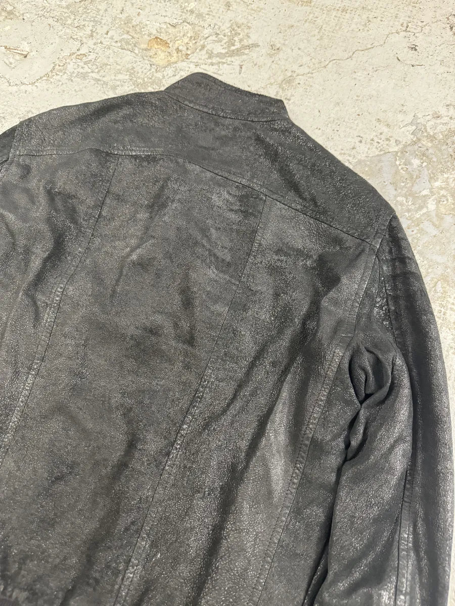 Rick Owens Asymmetrical Textured Black Leather Jacket jWXomTm 9
