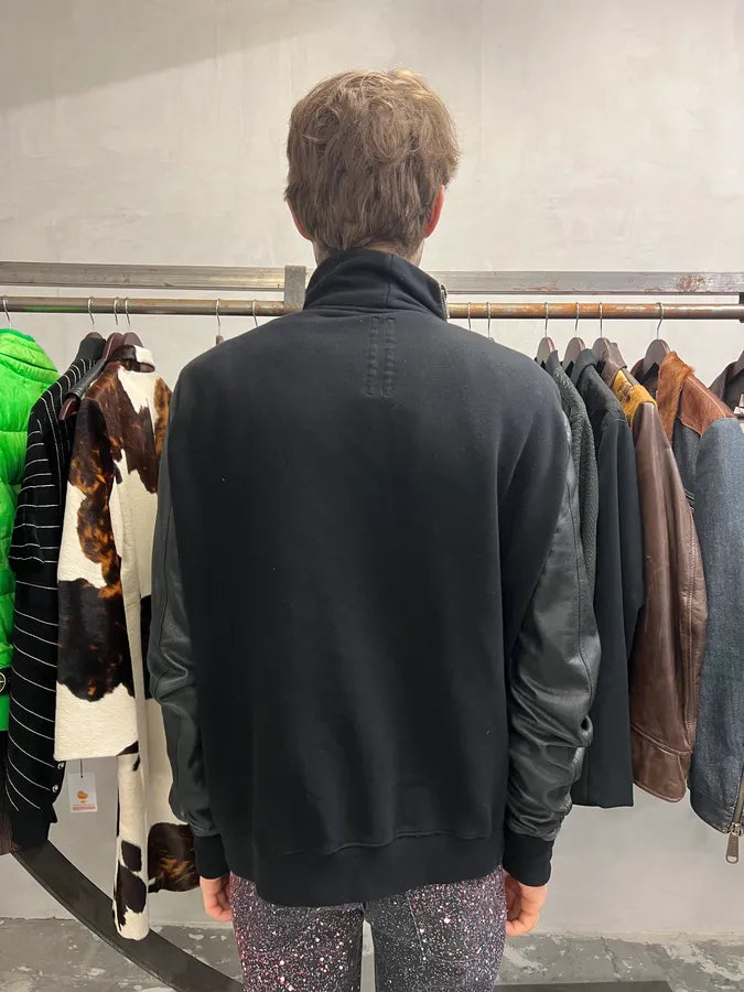 Rick Owens Asymmetrical Wool & Leather Black Jacket (L) 4