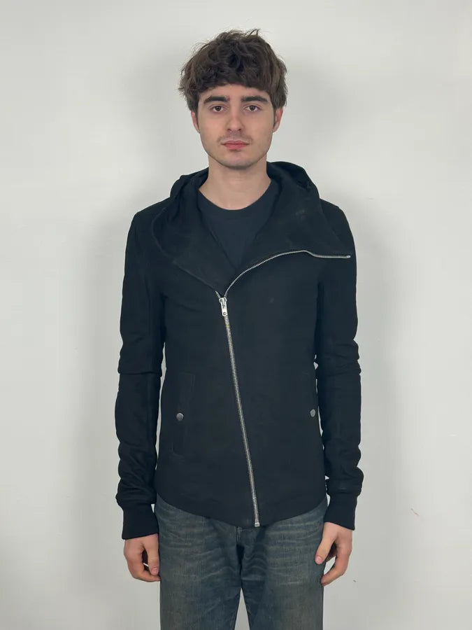 AW2015 Rick Owens Avant-Garde Black Asymmetrical Leather Jacket vmXdUwd 1