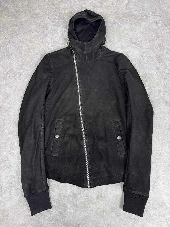 AW2015 Rick Owens Avant-Garde Black Asymmetrical Leather Jacket vmXdUwd 0