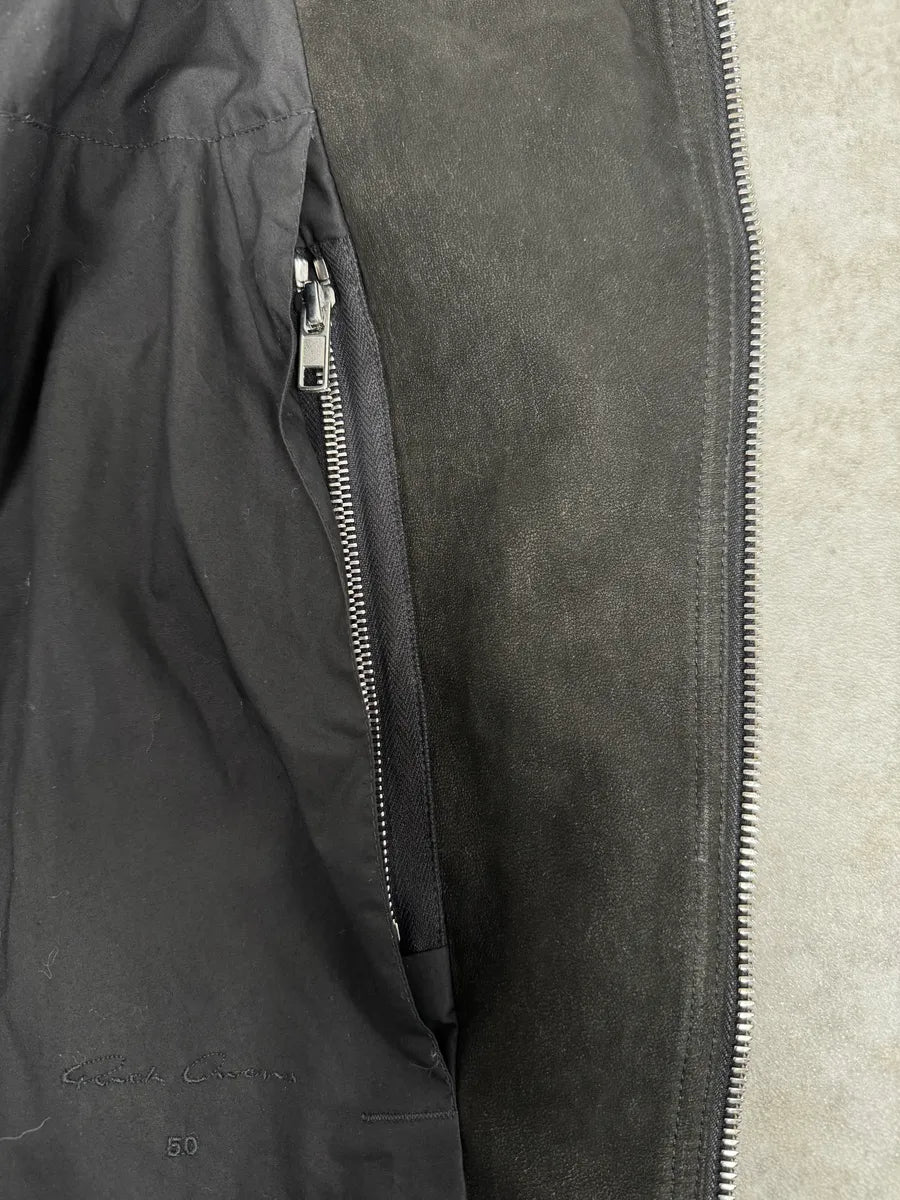 AW2015 Rick Owens Avant-Garde Black Asymmetrical Leather Jacket vmXdUwd 11