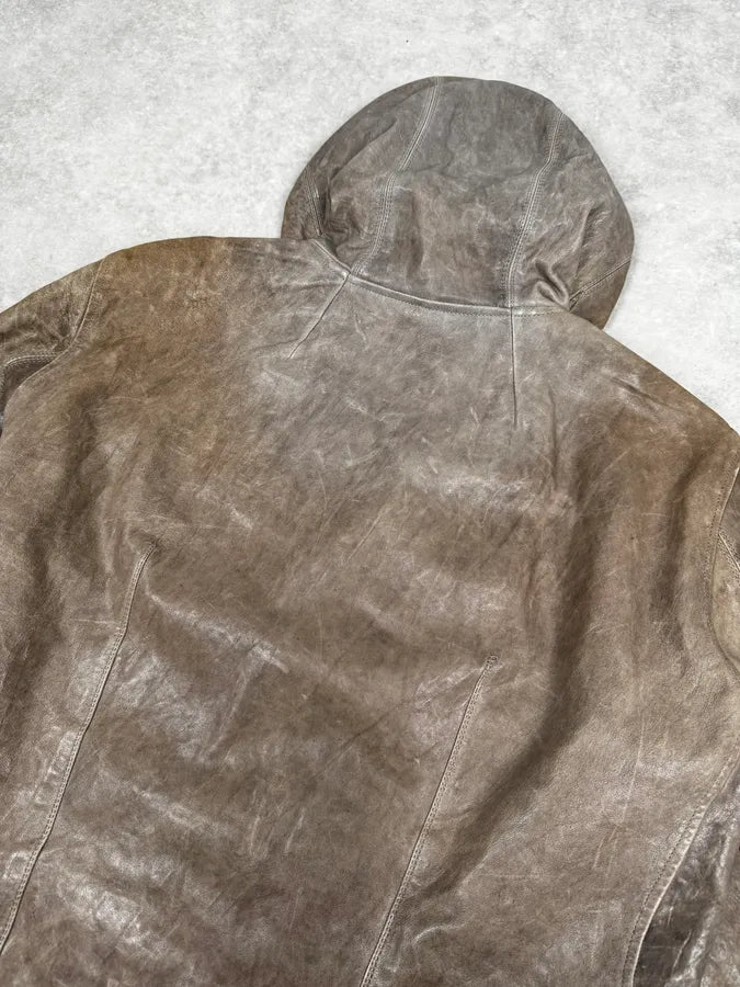 Rick Owens Beige & Grey Eroded Asymmetrical Leather Jacket ihQAnXD 6