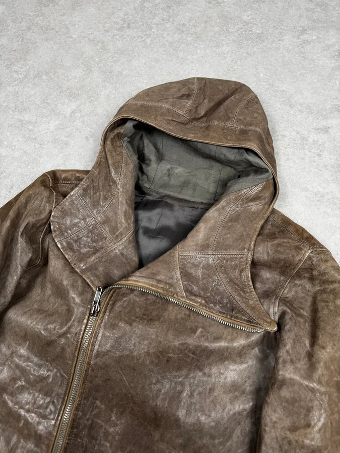 Rick Owens Beige & Grey Eroded Asymmetrical Leather Jacket ihQAnXD 3