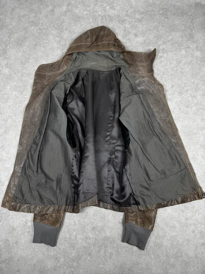 Rick Owens Beige & Grey Eroded Asymmetrical Leather Jacket ihQAnXD 7