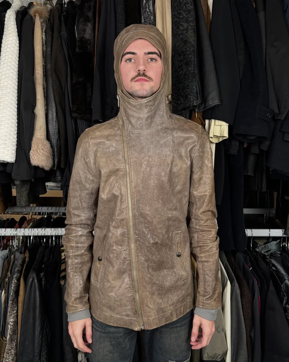 Rick Owens Beige & Grey Eroded Asymmetrical Leather Jacket ihQAnXD 2