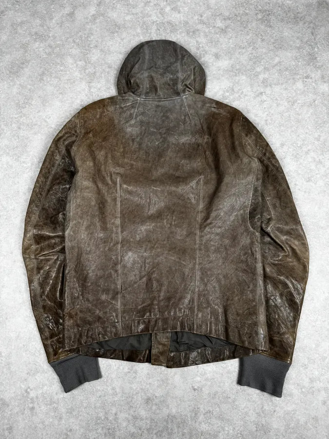 Rick Owens Beige & Grey Eroded Asymmetrical Leather Jacket ihQAnXD 4