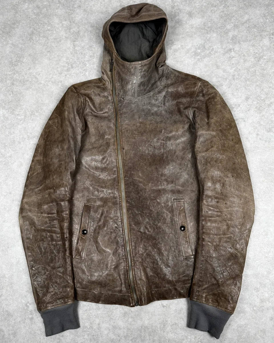 Rick Owens Beige & Grey Eroded Asymmetrical Leather Jacket ihQAnXD 0
