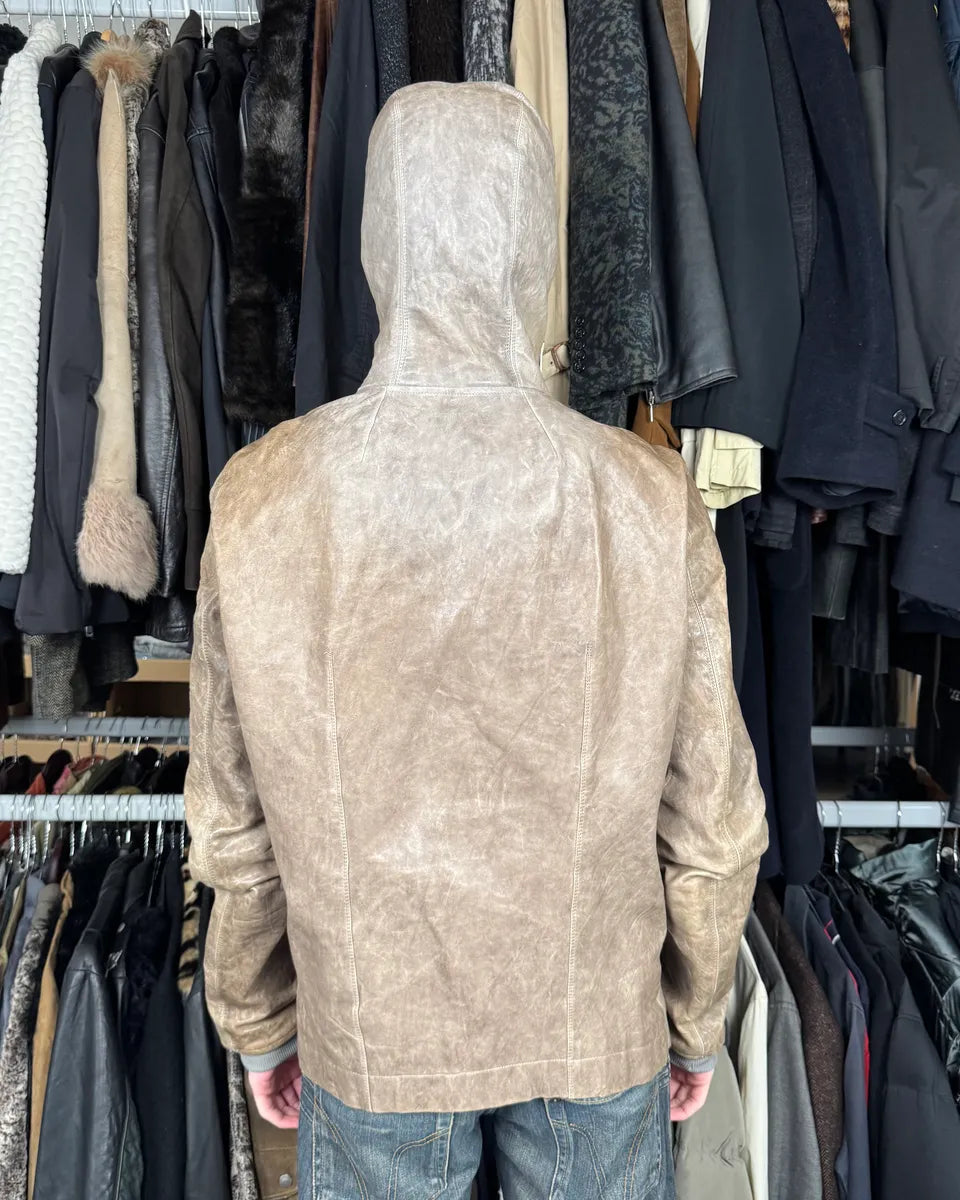 Rick Owens Beige & Grey Eroded Asymmetrical Leather Jacket ihQAnXD 5