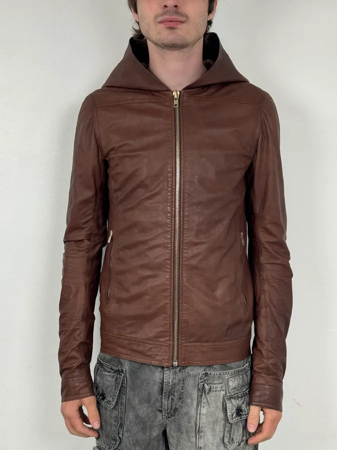 SS2014 Rick Owens Brown Avant-Garde Hooded Leather Jacket ILpSiaR 1