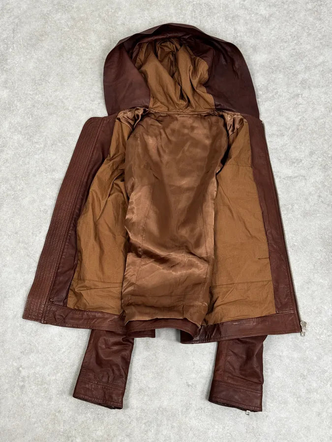 SS2014 Rick Owens Brown Avant-Garde Hooded Leather Jacket ILpSiaR 6