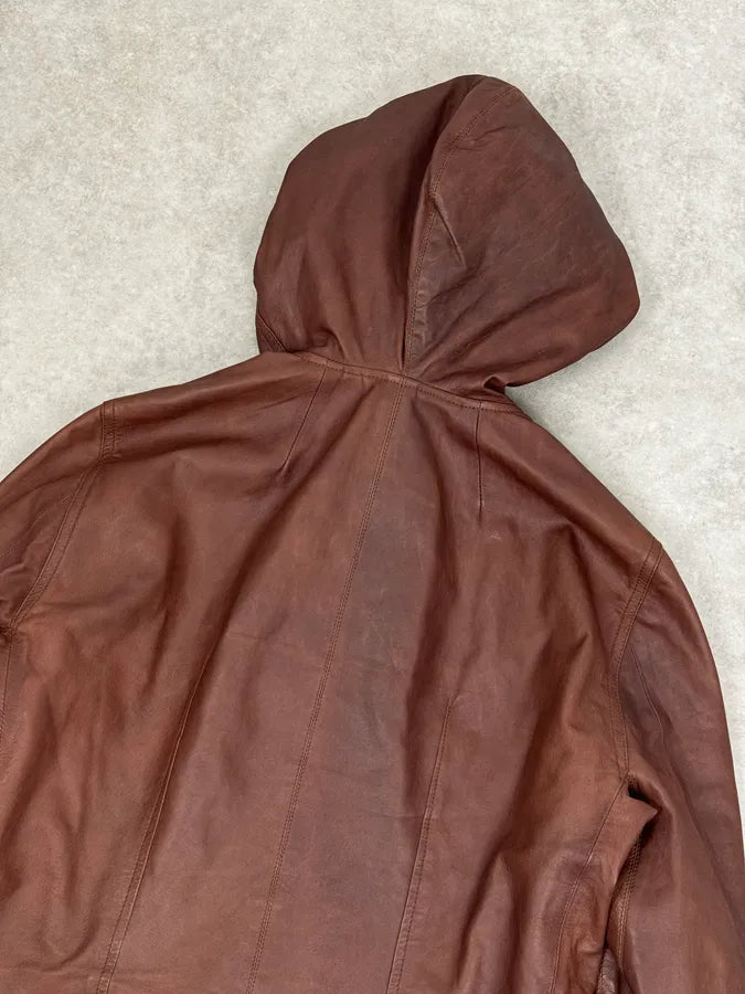 SS2014 Rick Owens Brown Avant-Garde Hooded Leather Jacket ILpSiaR 5