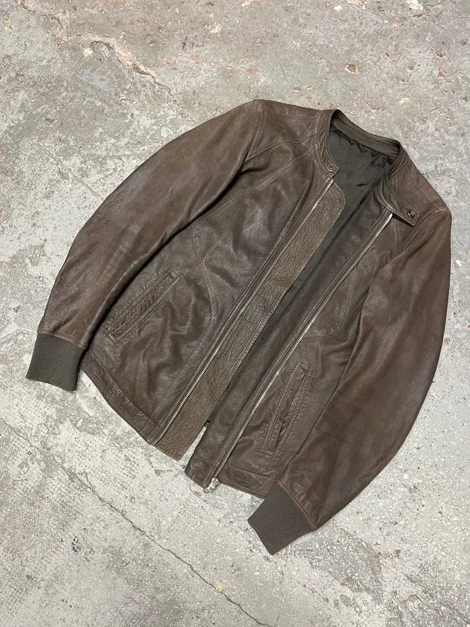 Rick Owens Brown Optimum Raw Leather Jacket sXYPgBL 4