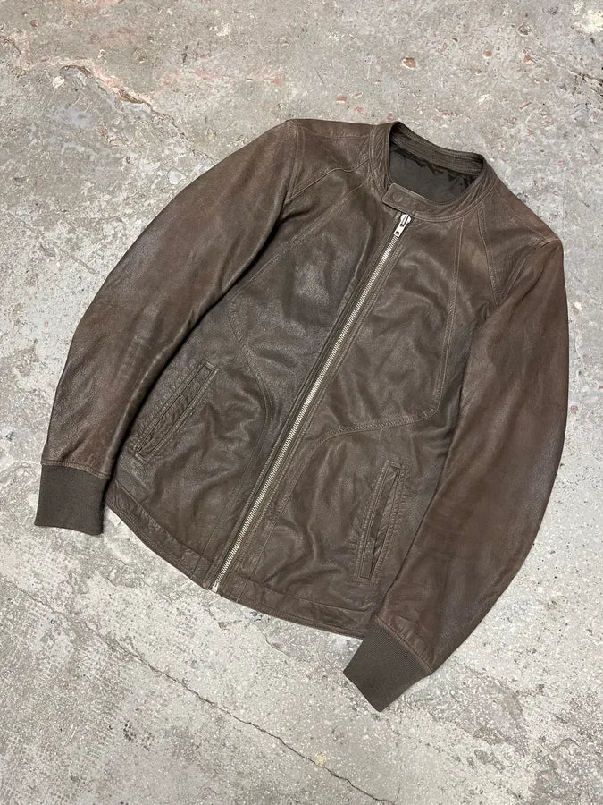 Rick Owens Brown Optimum Raw Leather Jacket sXYPgBL 5