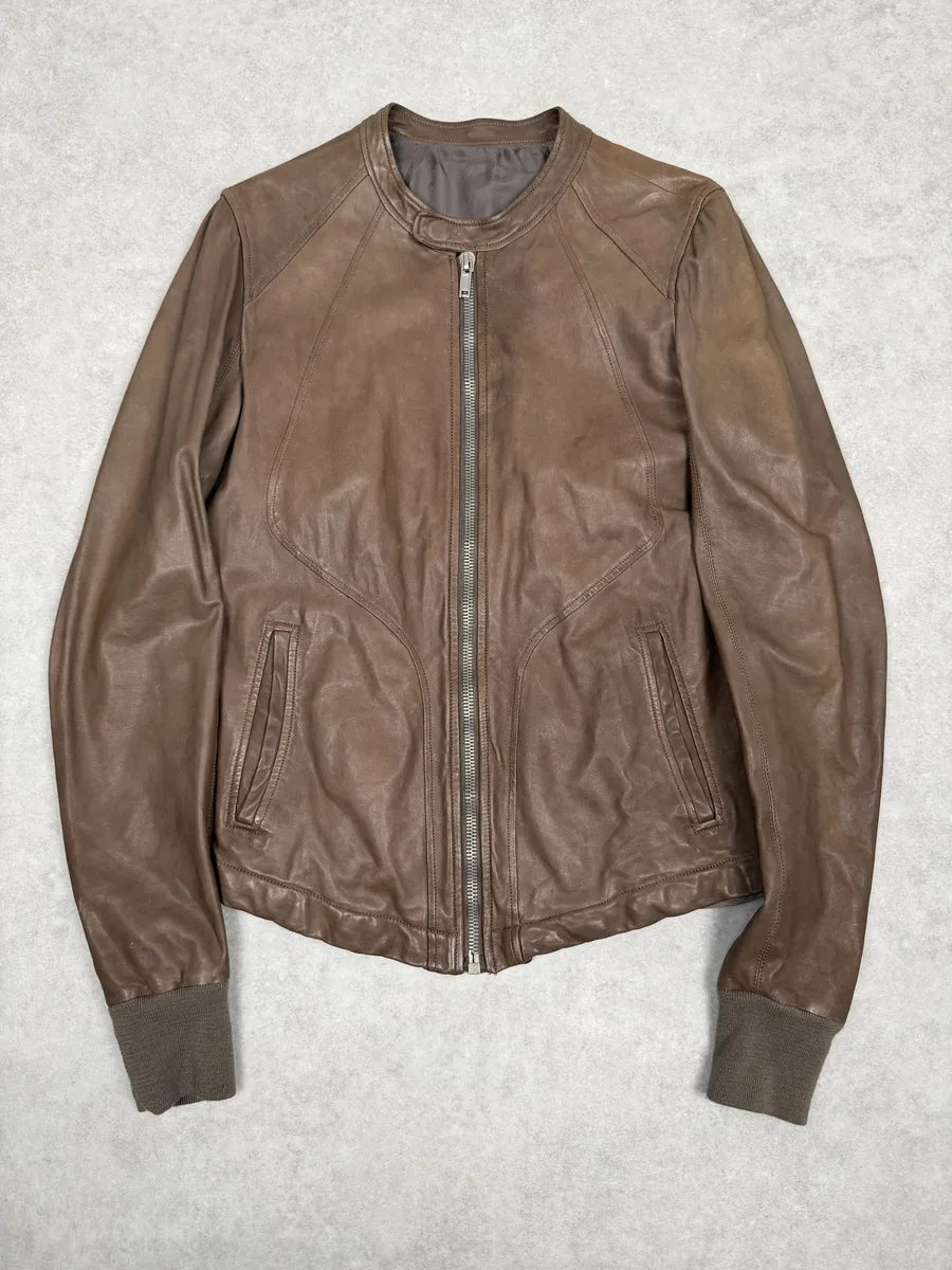 Rick Owens Camel Brown Avant-Garde Lamb Leather Jacket AfbNIjM 0